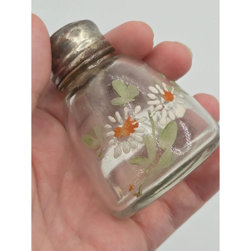 Vintage Hand Painted Daisy Floral Glass salt &‎ pepper shakers